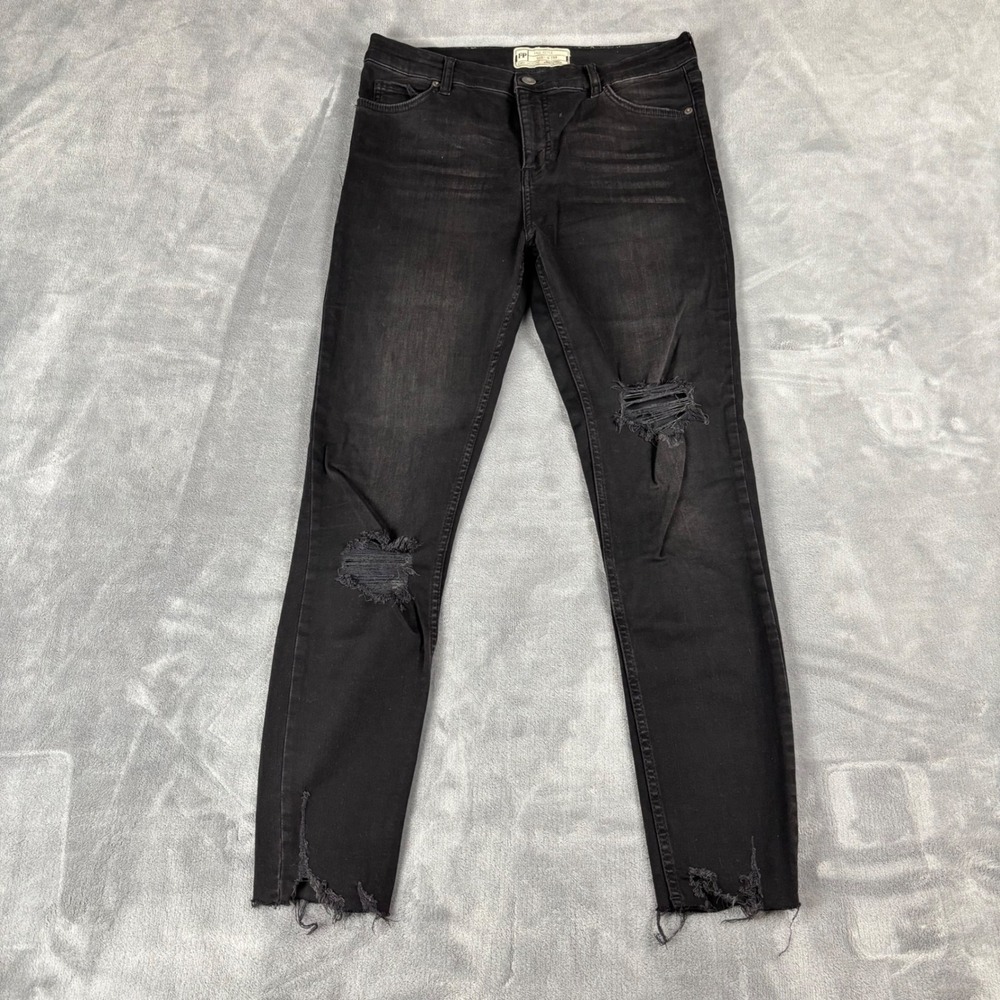 Free People Black Distressed Skinny‎ Jeans Raw Hem Size 29R
